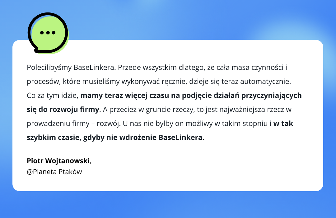 Cytat Planeta Ptaków case study BaseLinker